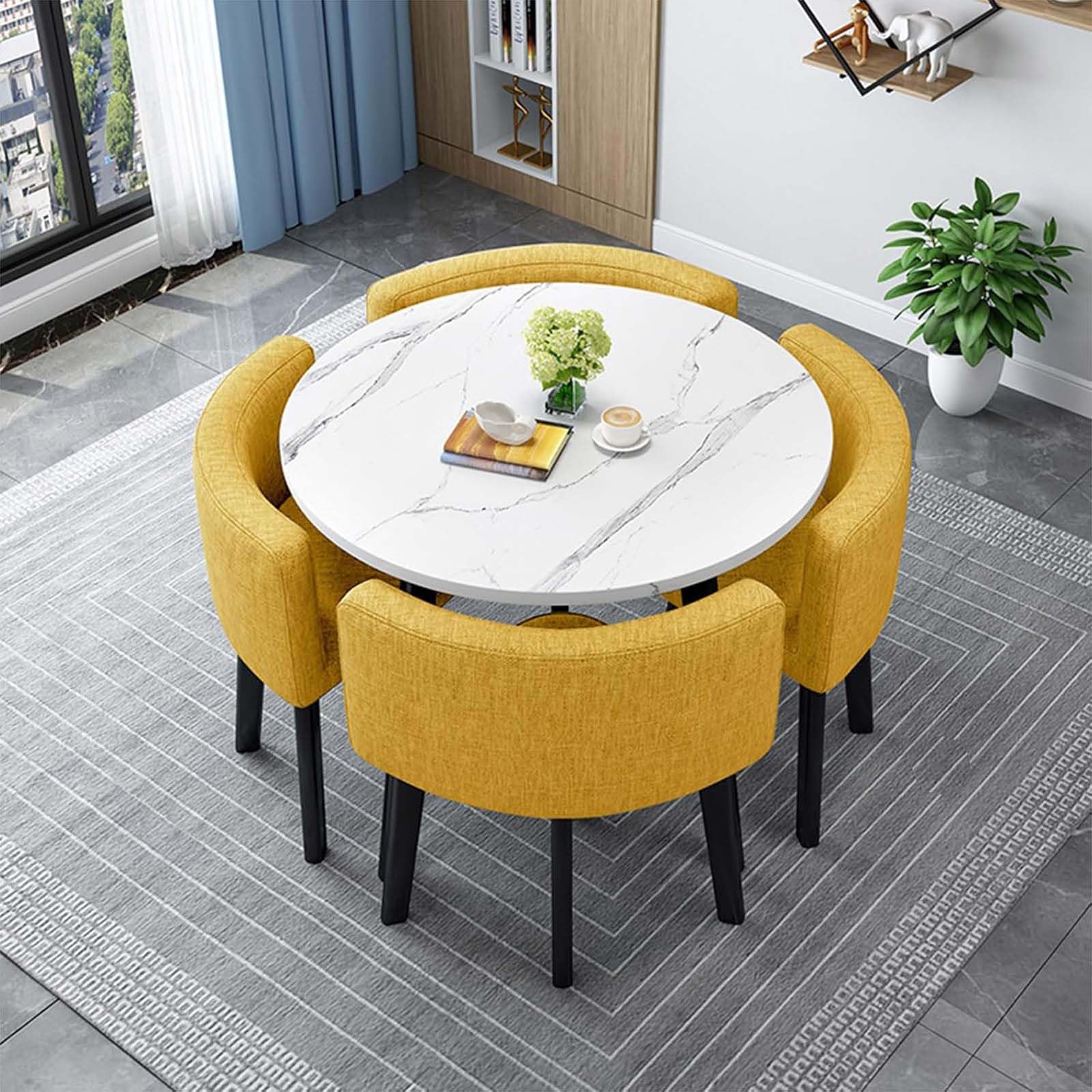 WOTZOV Modern Round Square Dining Table Set With 4 Chairs Wooden Conference Table & Reception Set 80Cm/31.5In Kitchen Furniture Ensemble,D 80cm/31.5in