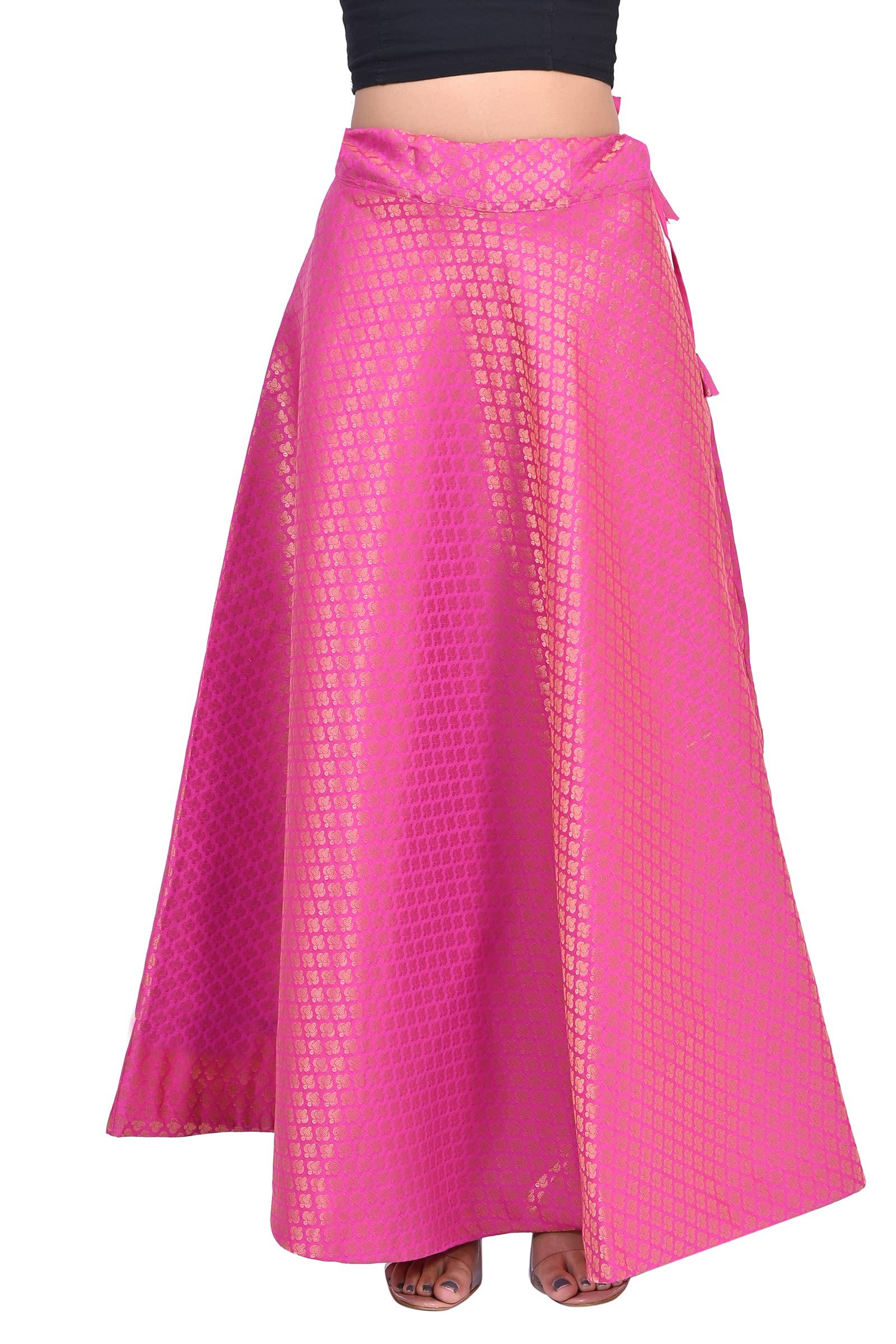 Women's Brocade Silk Maxi Skirt (SN456 , Pink , Free Size)