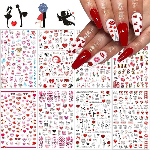 Calcomanías de uñas para el día de San Valentín calcomanías de uñas autoadhesivas 3D calcomanías de uñas autoadhesivas de Cupido rosa romántica