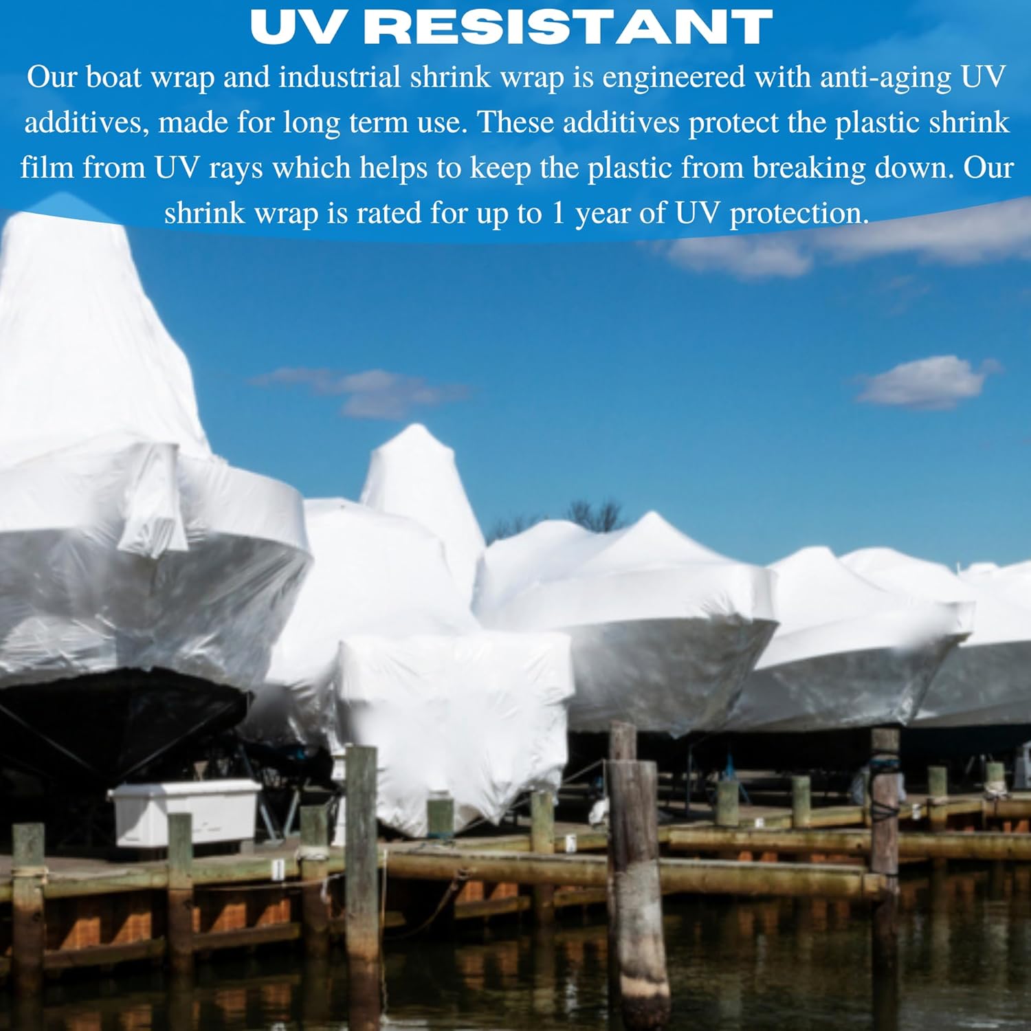 VBS - String Reinforced Plastic Shrink Wrap - 10 mil – Boat Shrink Film, Use with Heat Gun, Dura Skrim Industrial Shrink Wrap, Plastic Sheeting for Protection and Storage (16' x 10')