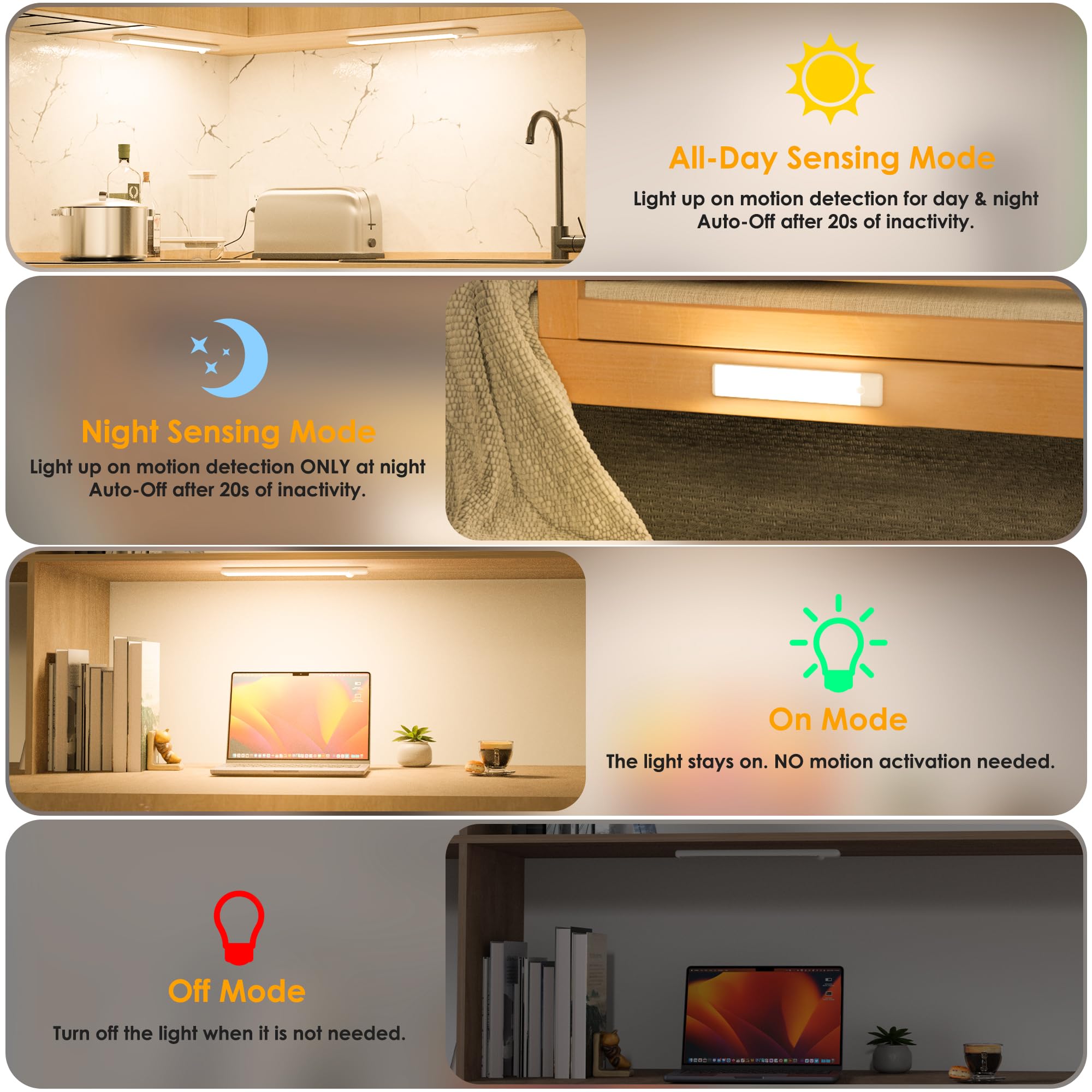 Snapklik.com : Motion Sensor Under Cabinet Lights, Magnetic ...