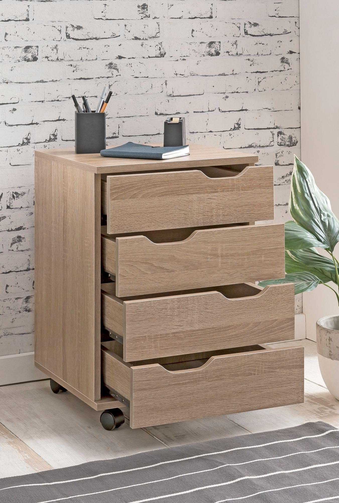 FineBuy Cassettiera con Ruote 40x40x60 cm Legno con 4 Cassetti | cassettiera da scrivania con ruote, cassettiera entra sotto la scrivania, cassettiera da ufficio moderna