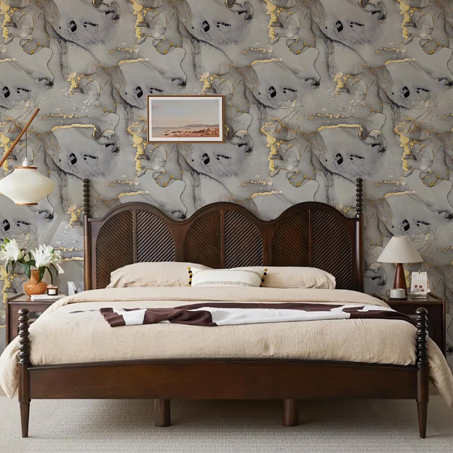 Gray and Gold Marble Peel and Stick Wallpaper Self Adhesive Removable Abstract Wall Paper Renter Friendly Contact Paper for Bedroom Bathroom Shelf Liner 17.71"X236.2"