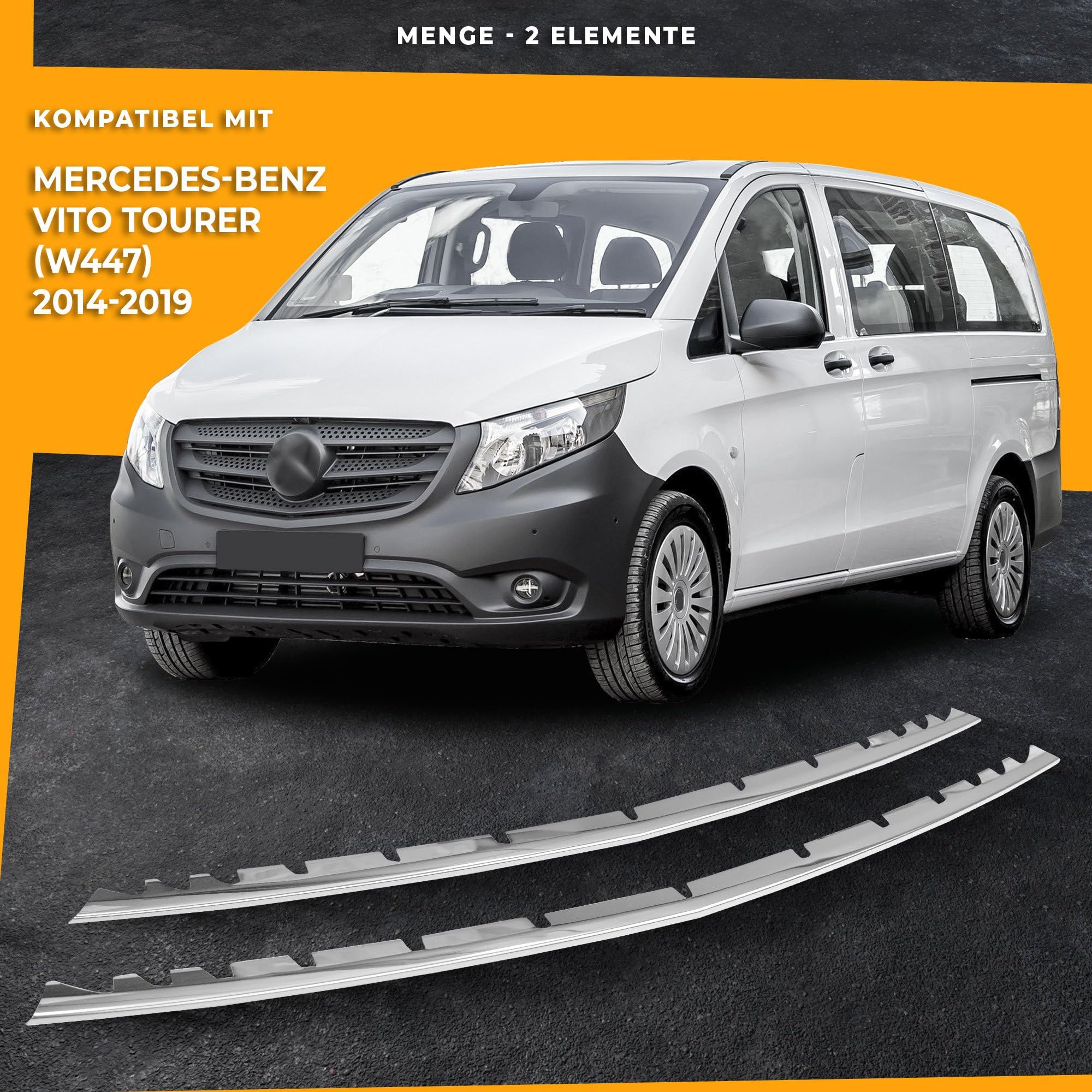 CHROMEMASTER | Kompatibel mit Mercedes Vito Tourer W447 2014-2019 | Chromleisten Stoßstange Vorne, untere Zierblende der Frontschürze, Rostfreier Stahl Poliert | Neues Erscheinungsbild des Fahrzeugs