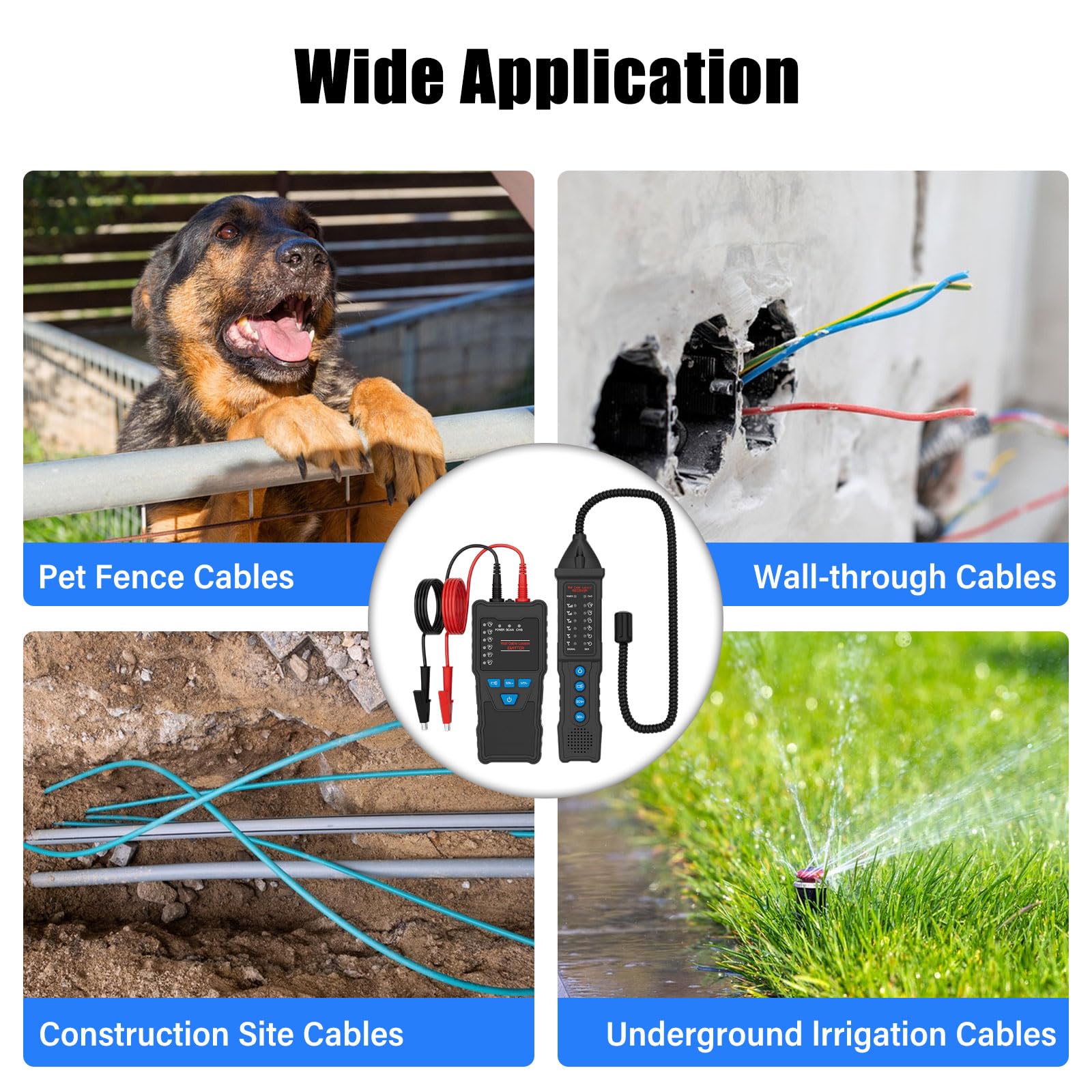 U610 Localizzatore di cavi sotterranei, tracciatore di fili, tester recinzioni per cani, e controllo per l'irrigazione