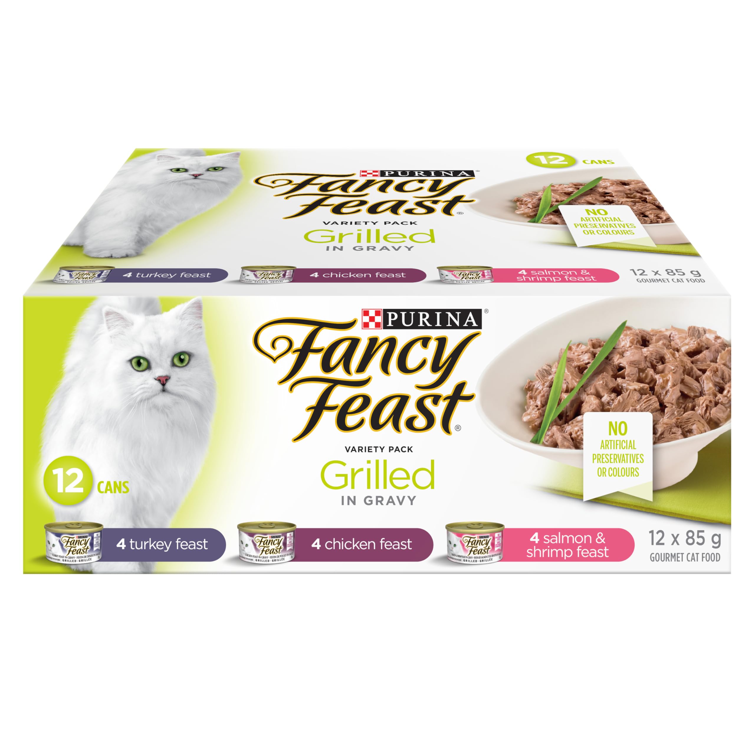 Fancy Feast Grilled Wet Cat Food, in Gravy Variety Pack 3 Flavours - 85 g Can (12 Pack) image 1