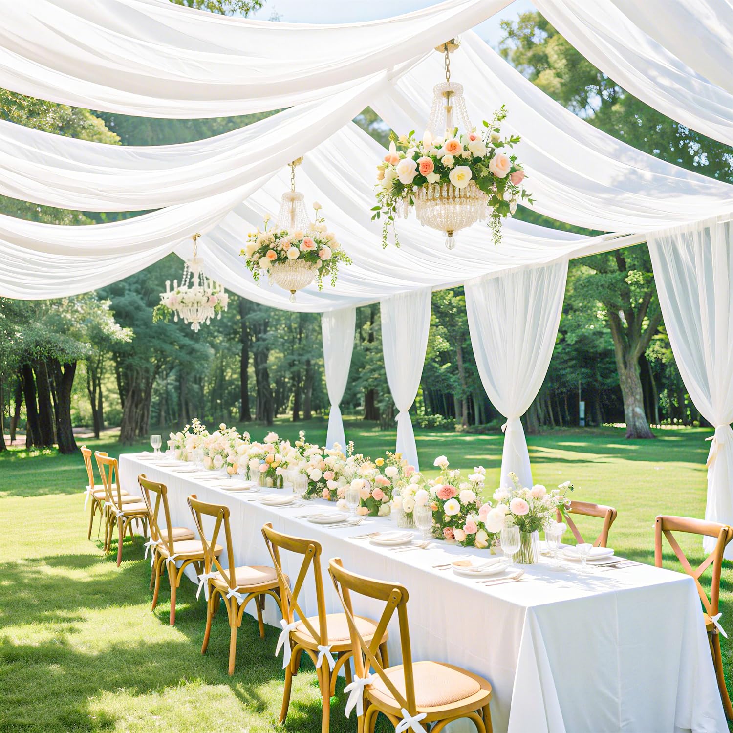 Weiße Deckenvorhänge für Hochzeiten, 6 Paneele, 1,5 x 3 m, durchscheinender Stoff, Hochzeitsdeckenvorhänge, Chiffon-Hintergrund, Vorhänge, Vorhänge für Partys, Hochzeitsempfang, Zeremonie