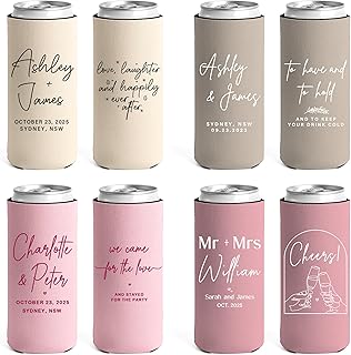 Generic Slim Can Coolers, Personalized Wedding Favor Can Coolers, Wedding (Fits Standard 12 oz Cans/Bottles)