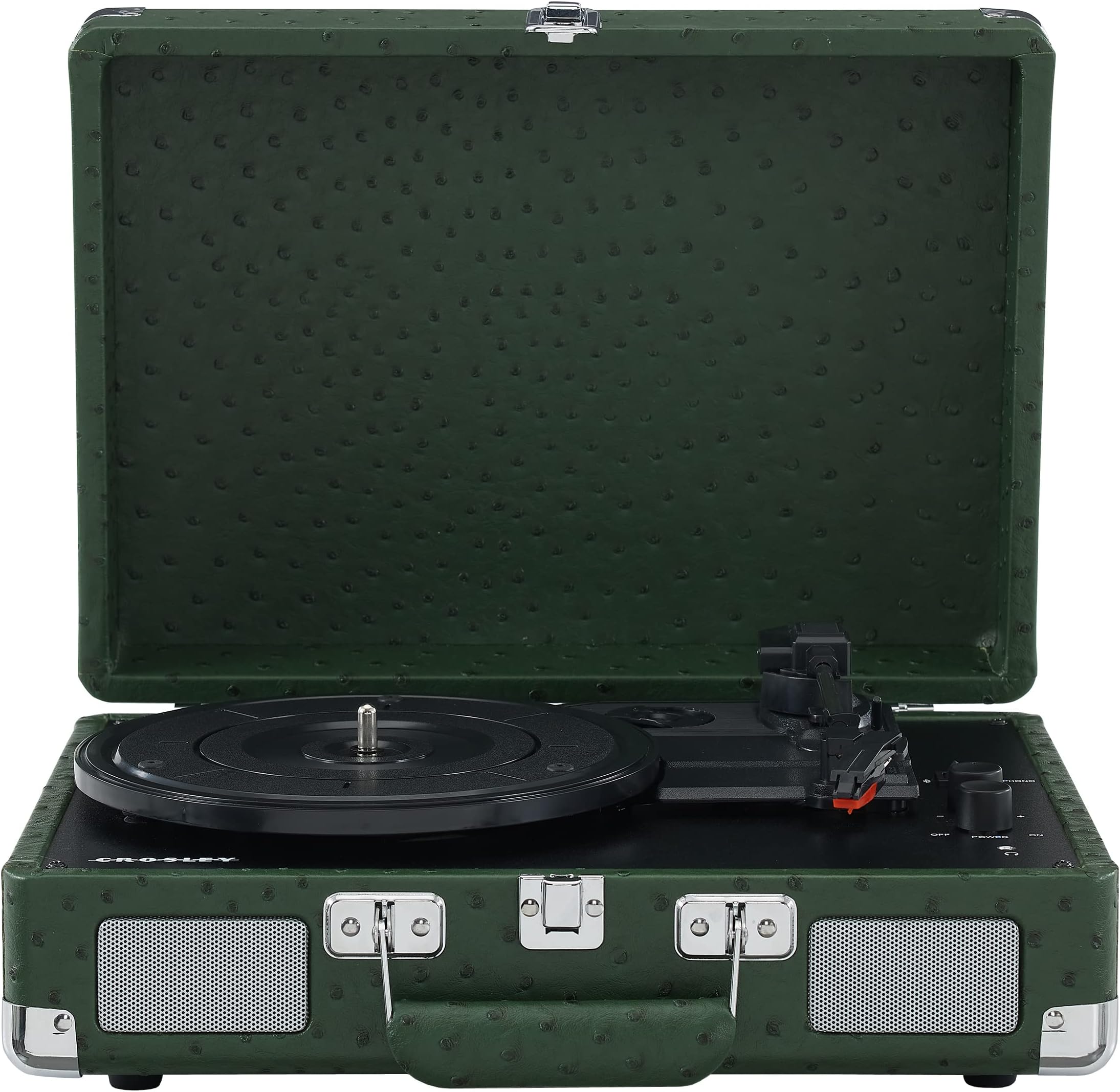 Crosley CR8005F-OS Cruiser Plus Vintage 3-Speed Bluetooth in/Out Suitcase Vinyl Record Player Turntable, Ostrich
