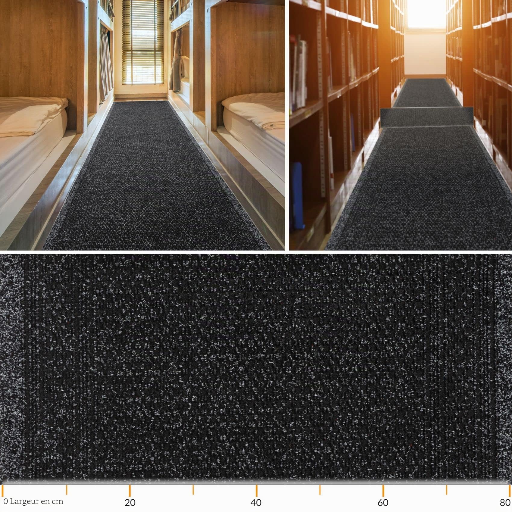 ANRO Tapis de couloir, paillasson, anti-salissures, au mètre, noir, 240 x 80 cm