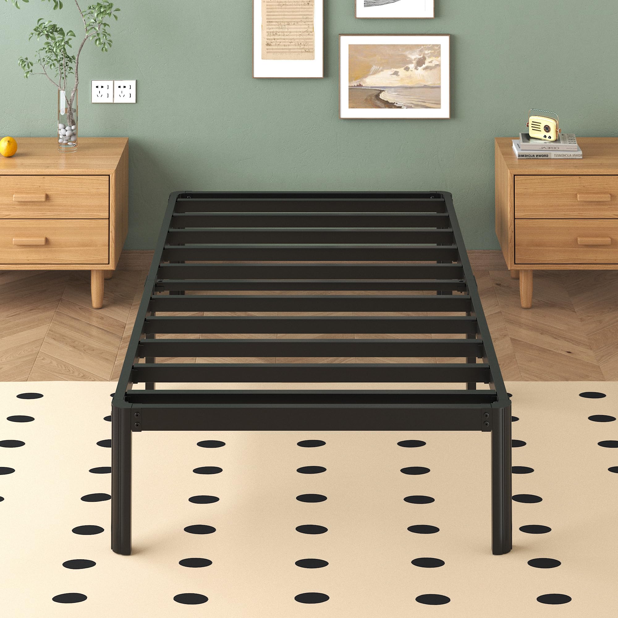14 Inch Twin XL Bed Frames with Rounded Corner Legs, 1000 LBS Heavy Duty Metal XL Twin Platform No Box Spring Needed, Noise Free, Easy Assembly, Black