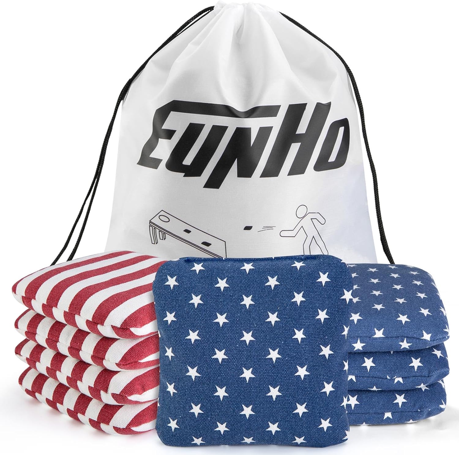 EunHo Regulation Cornhole Bags Set of 8 - 6x6" 16oz All-Weather Non-Dusty Bean Bags with Carry Case
