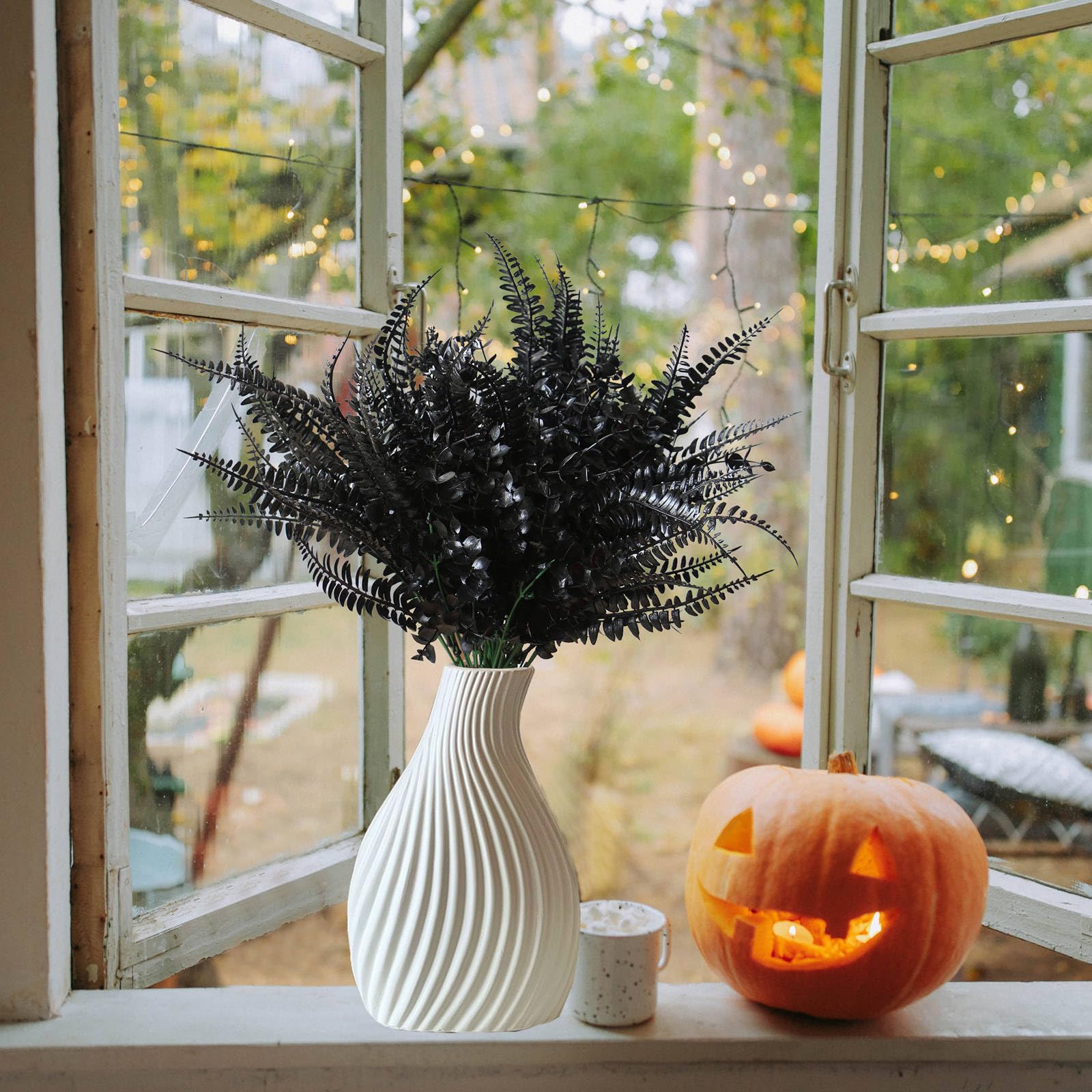 Pack De 10 Arbustos Artificiales Negros Para Exterior - Plantas De Plástico Resistentes UV, Perfectas Para Halloween Y Decoración De Jardín
