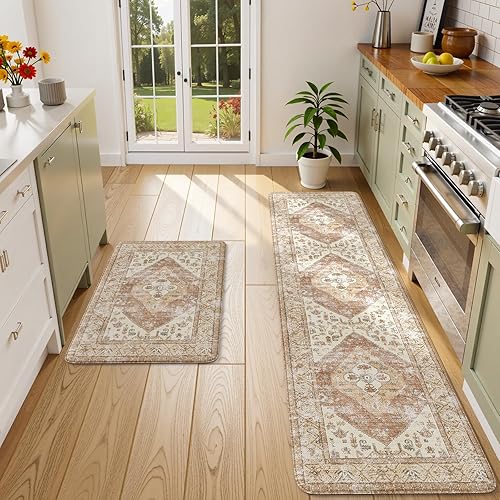 Miniatura 65 de KIMODE - Tapetes de cocina antifatiga, 2 unidades, navideños, estilo rústico, acolchados, para lavandería, oficina, fregadero, color rojo, 17 x 47