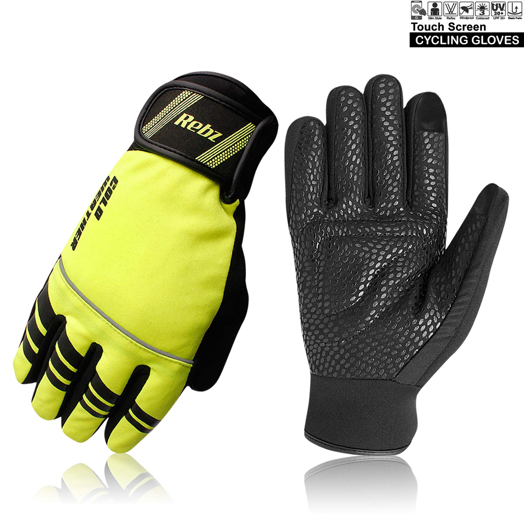Rebz Cycling Gloves Touch Screen Cycle Full Finger Windproof Biker Riding Gloves
