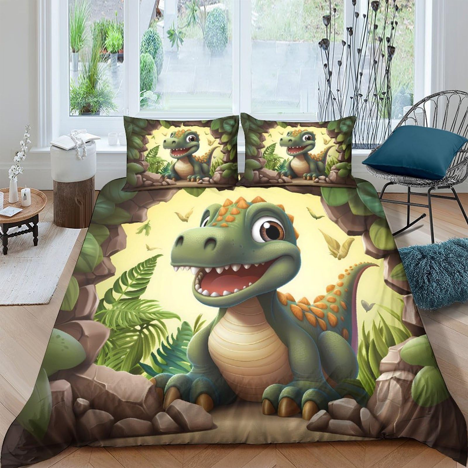 Ctjqhvkz Style-1 3D Printed Cute Dinosaur Fitted Sheet Microfiber Soft Cartoon Jungle Bed Cover For Home Bedroom Dorm Room Decor Single（135X200cm）