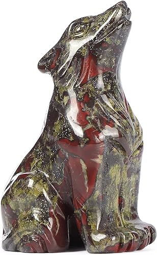 Artistone Estatua de lobo de cristal de 2.0 pulgadas, piedra de sangre de dragón anhelada a mano, escultura de animal, piedra curativa para
