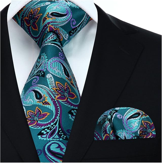 HISDERN Men's Paisley Tie Handkerchief Wedding Party Necktie & Pocket Square Set
