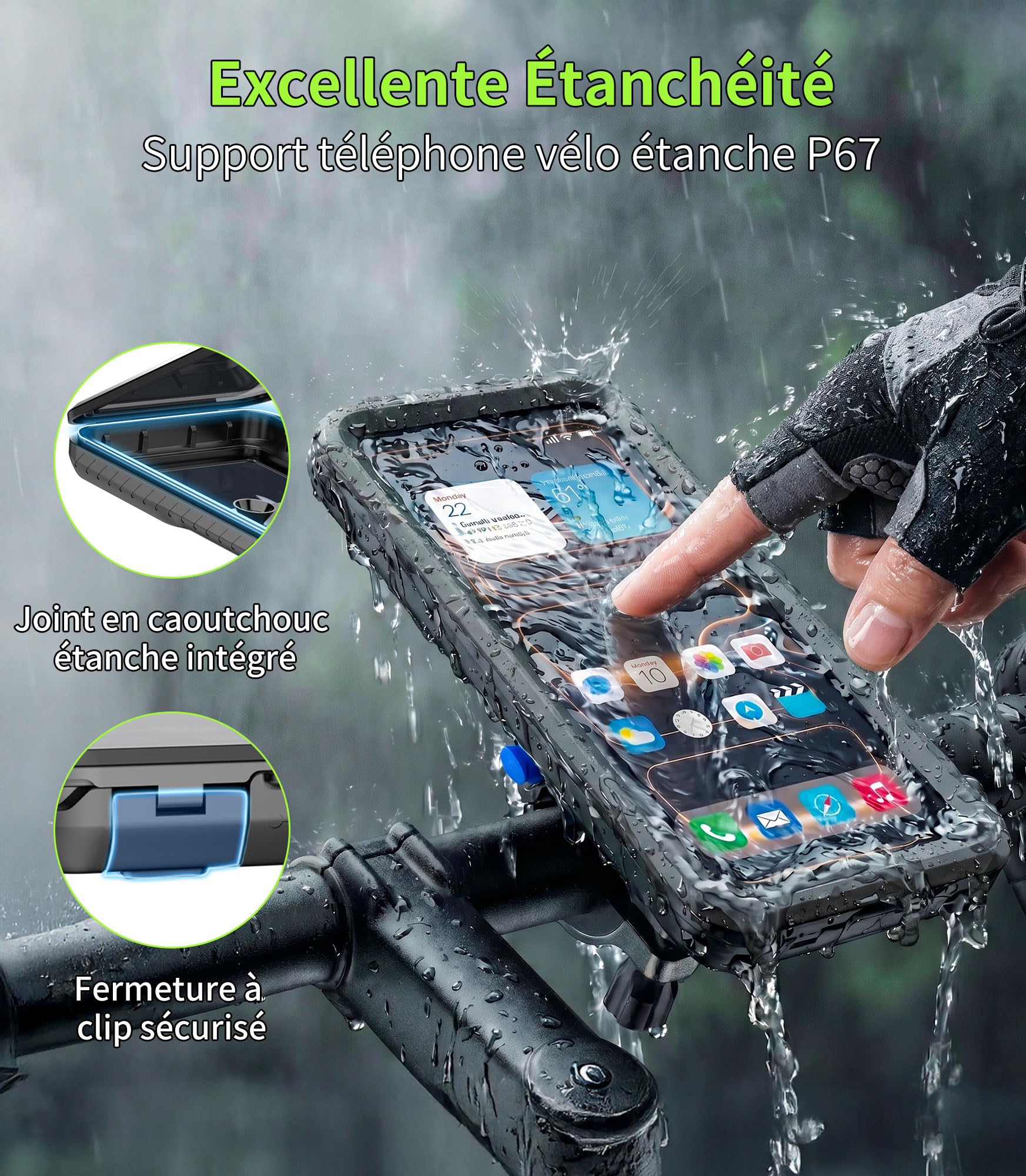 Cozycase 1 Sec. 1 Clic Antivol Etanche Support Telephone Velo Moto, Petit | Metal Porte Velo Coque Waterproof Pour iPhone 17 16 15 14 13 12 Mini Pro 16e 17e Samsung Galaxy S26 S25 S24 S23 S22 S21 Plus