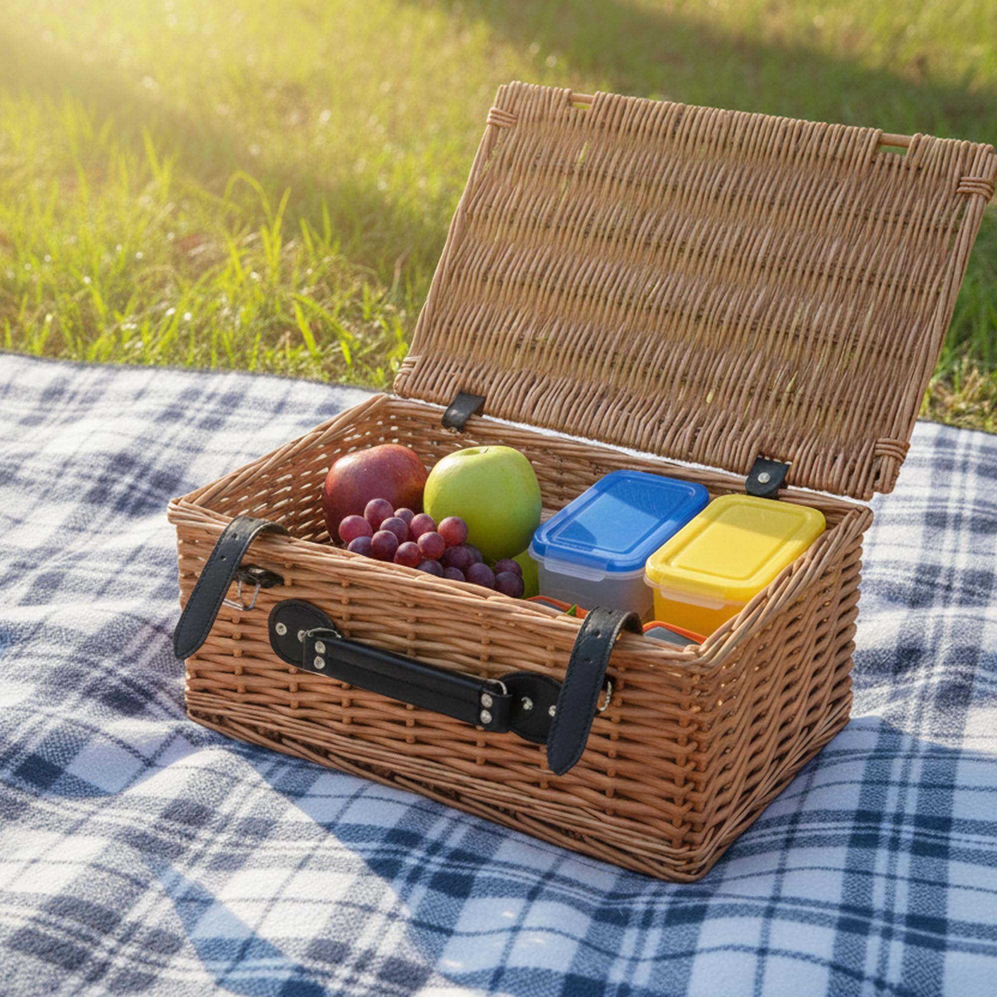 CampFeuer Set di 3 cestini in vimini con cinturino in similpelle, cestino da picnic intrecciato, cestino in vimini con coperchio, cestino da picnic | valigetta decorativa, cestino regalo, cestino da