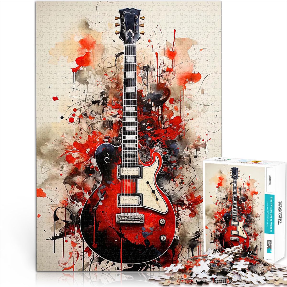 1000 Pieces Jigsaw Puzzles for Adults Red Electric Guitar Staycation: Zeit totschlagen Heimdekoration38x26cm — image 1