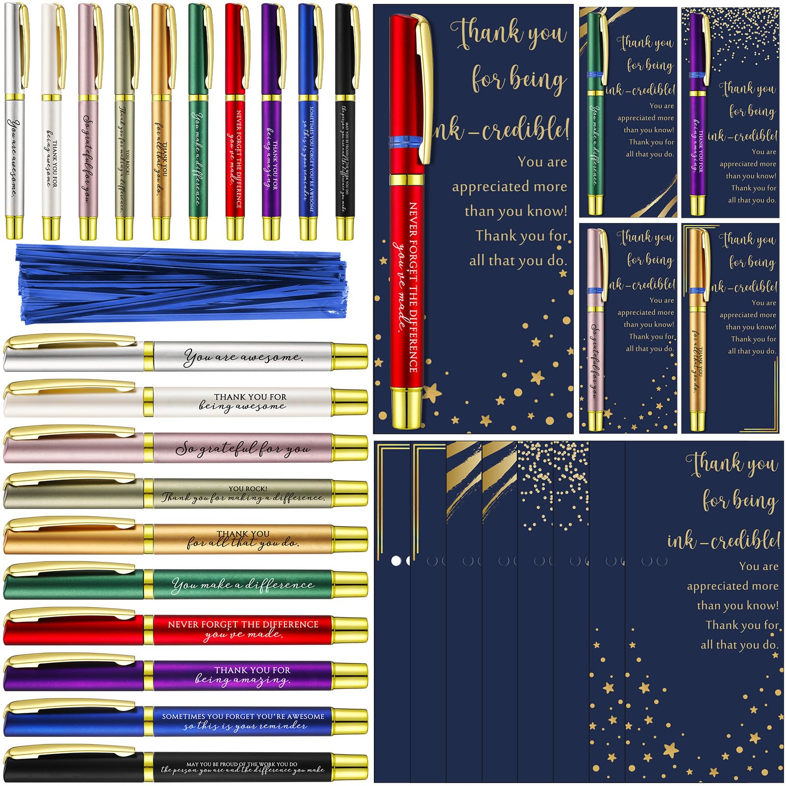 20 Sets 20 Sets Christmas Employee Appreciation Gifts Inspirational Ballpoint Pen with Thank You Greeting Card for Staff Recognition Coworkers