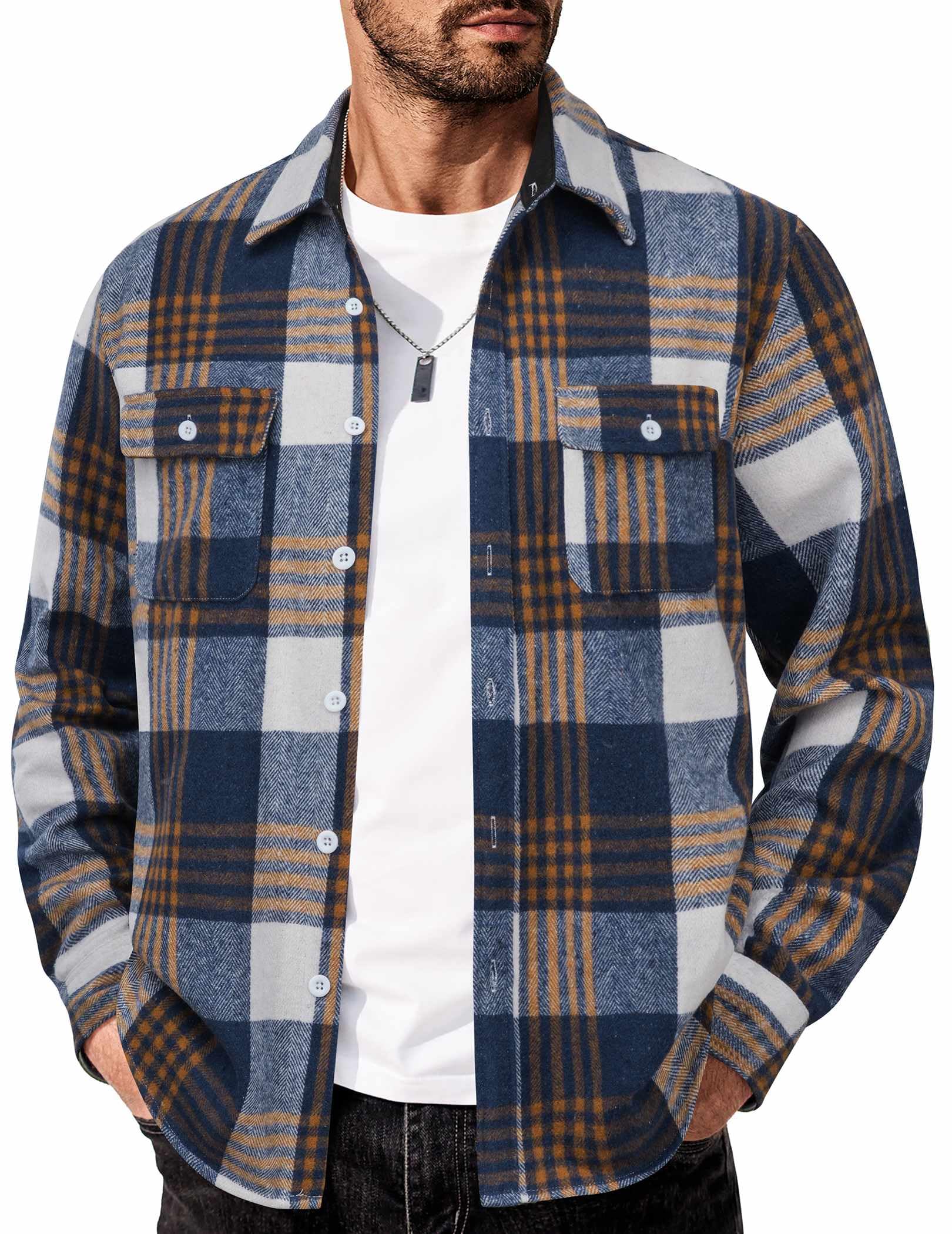COOFANDY Mens Flannel Shirts Long Sleeve Cotton Plaid Shirt Jacket Casual Button Down Shirt with Pockets