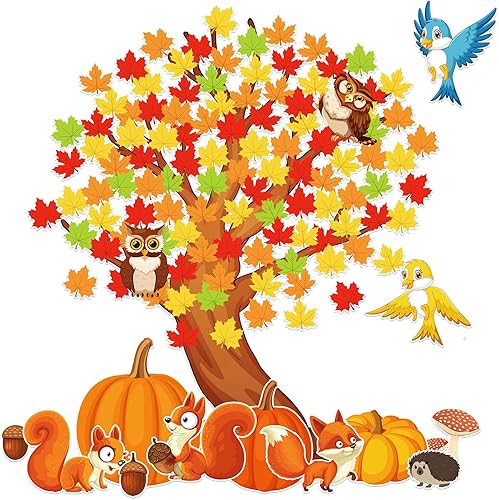 Juego de 155 tablones de anuncios de árbol para el aula, decoración de tablón de anuncios, tablero de anuncios, recortes de hojas de arce para