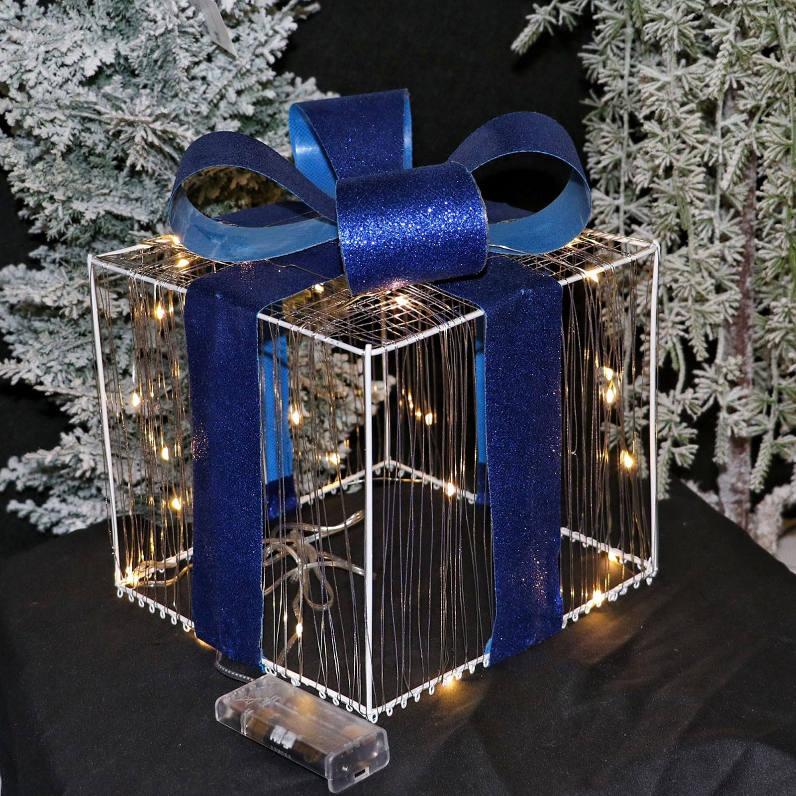 ozdoby świąteczne, Zestaw 3 pudełek prezentowych z lampkami świątecznymi w kolorze niebieskim, 14-19 cm, diodami LED (pudełko prezentowe)((Without Light) Gift Box)