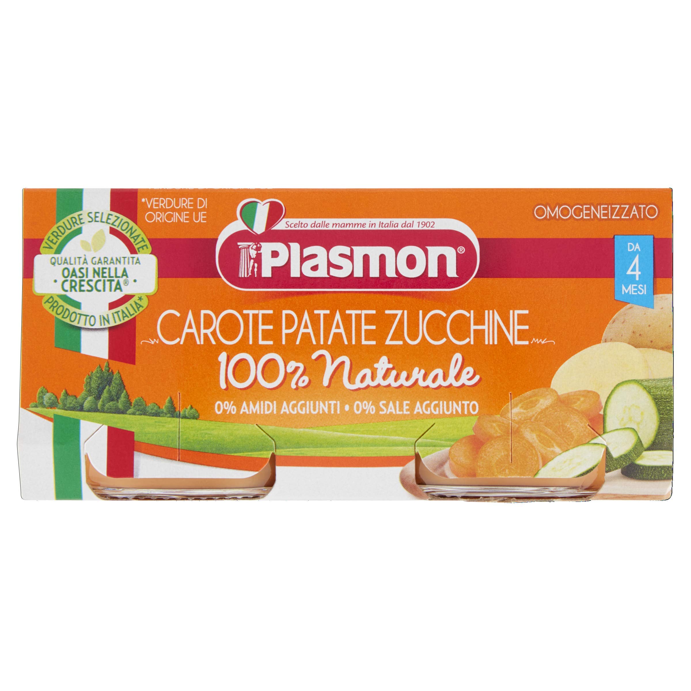 Plasmon Omogeneizzato Verdura Carote, patate e zucchine 80g 24 Vasetti Con verdure selezionate 100% naturale, senza amidi e sale aggiunti
