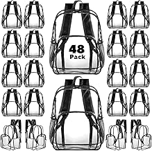 Amylove 48 Pcs Clear Backpack bulk for Stadium Events Heavy Duty PVC Transparent Bookbag for College Workplace Security (15 Inches,Black)