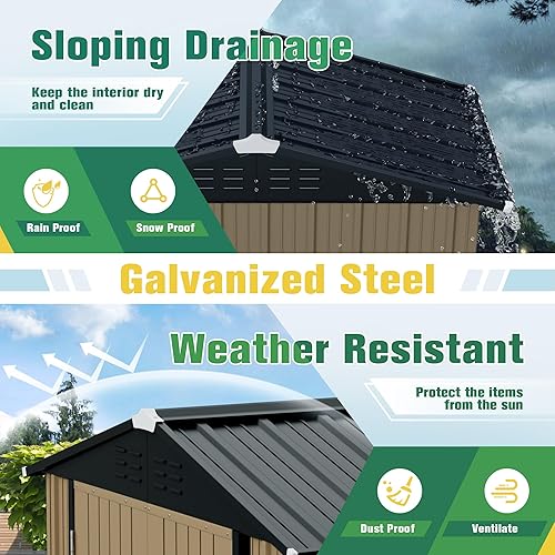 Miniatura 3 de Flamaker Cobertizo de almacenamiento de metal para exteriores con puerta con cerradura, cobertizo de herramientas para patio trasero, patio y césped