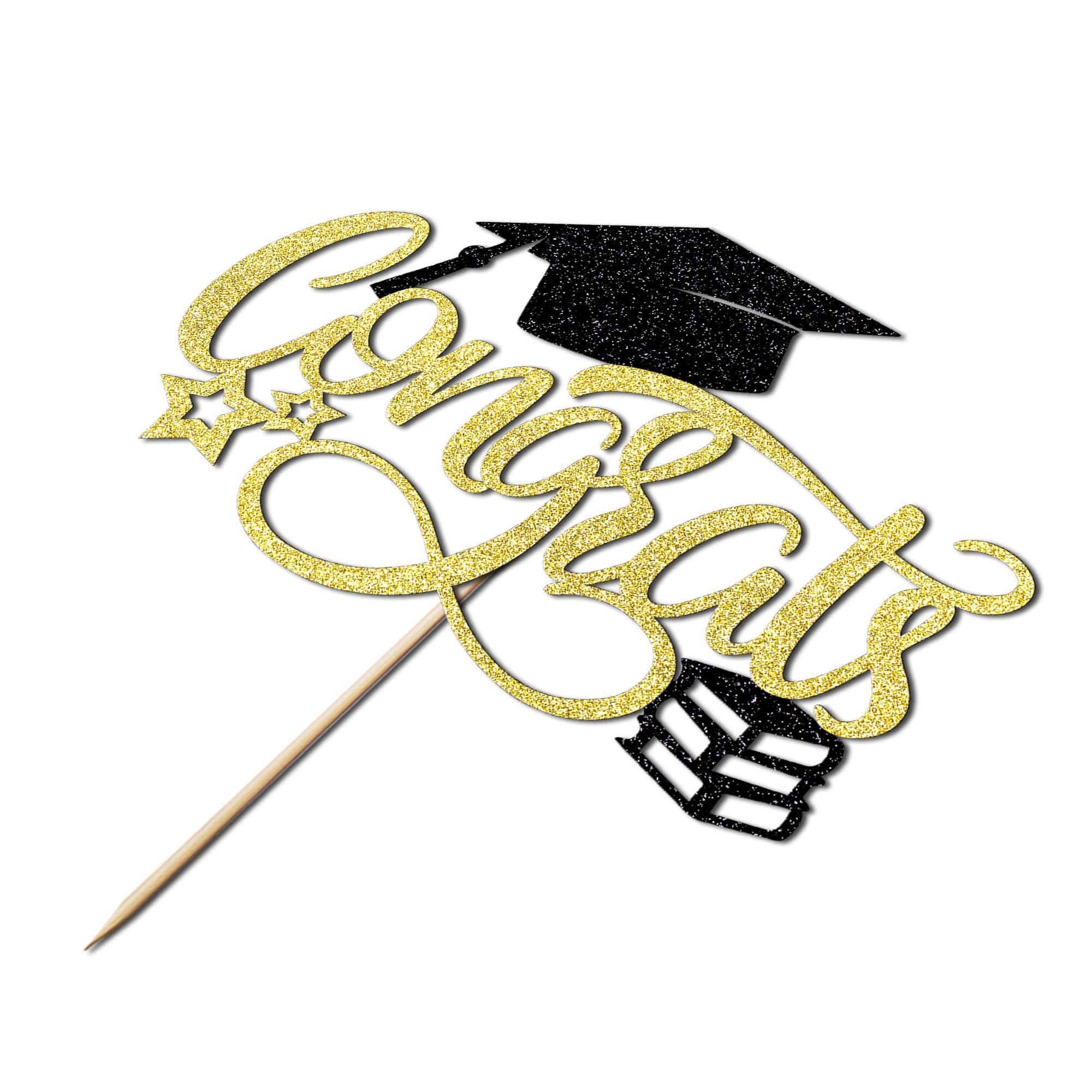 Congrats Grad Cake Topper – Glitter Graduation Decor 2023, Black & Gold, For Any Graduation Level - View #10