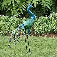 Metal Peacock Statue Yard Decor - Large Iron Peacock 34", Standing Bird Garden Sculptures, Metal Birds Yard Art Outdoor Statues, Outdoor Backyard Decor, Patio, Porch, Lawn Ornament Garden Decoration