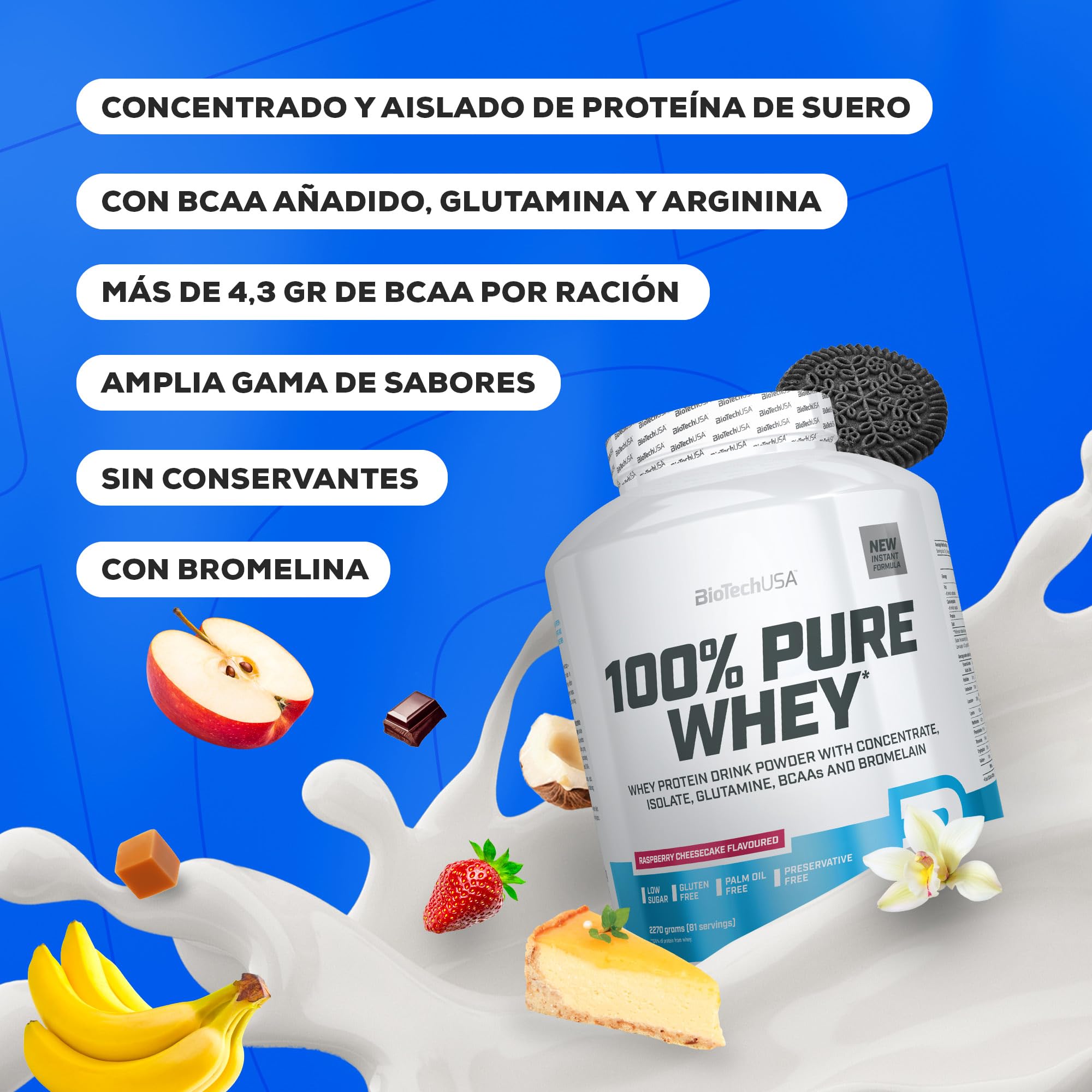 BioTechUSA 100% Pure Whey | Proteína en Polvo con BCAA y Glutamina | Sin Gluten, Sin Aceite de Palma, 2 kg, Chocolate