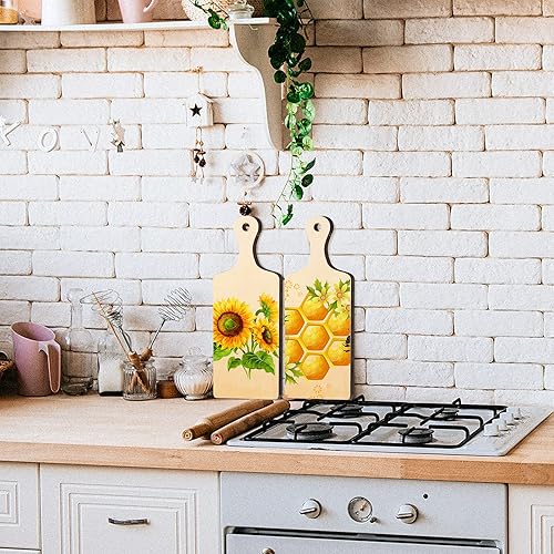 Miniatura 6 de 8 piezas de mini tablas de cortar de madera con mango de 9.45 x 3.54 pulgadas de grosor para cortar madera pequeña remo charcutería bloque de