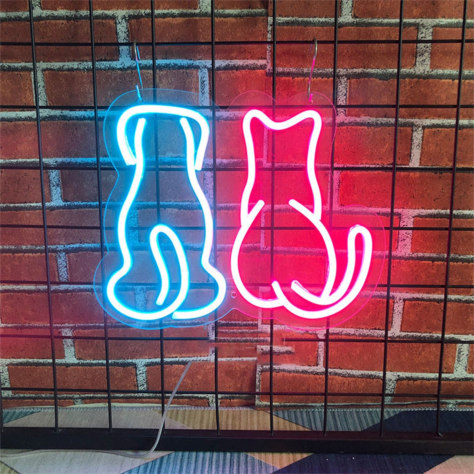 Gatto Cane Insegna Neon con Luce Neon Negozio Animali Decorazione Parete Gattino Cucciolo Luce LED Casa Camera Canile Decorazione Parete Negozio Animali Domestici Segno di Luce,B,33x28CM