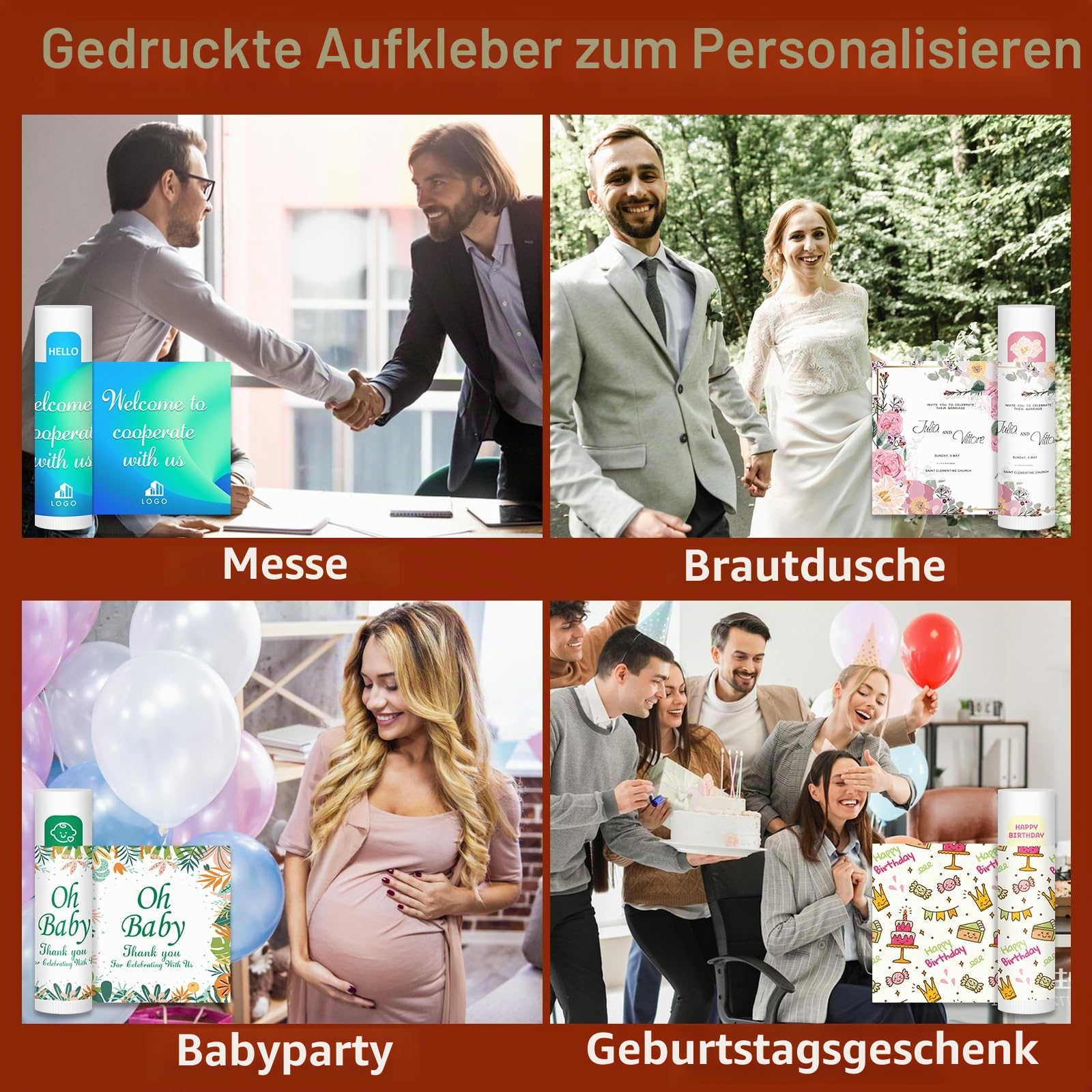 VISRIE 120 Stück Lippenbalsam, unbeschriftet, natürlicher Lippenbalsam, blanko, personalisierter Lippenbalsam für Partygeschenke, Erwachsene und Brautpartys oder Babyparty-Geschenke, 5