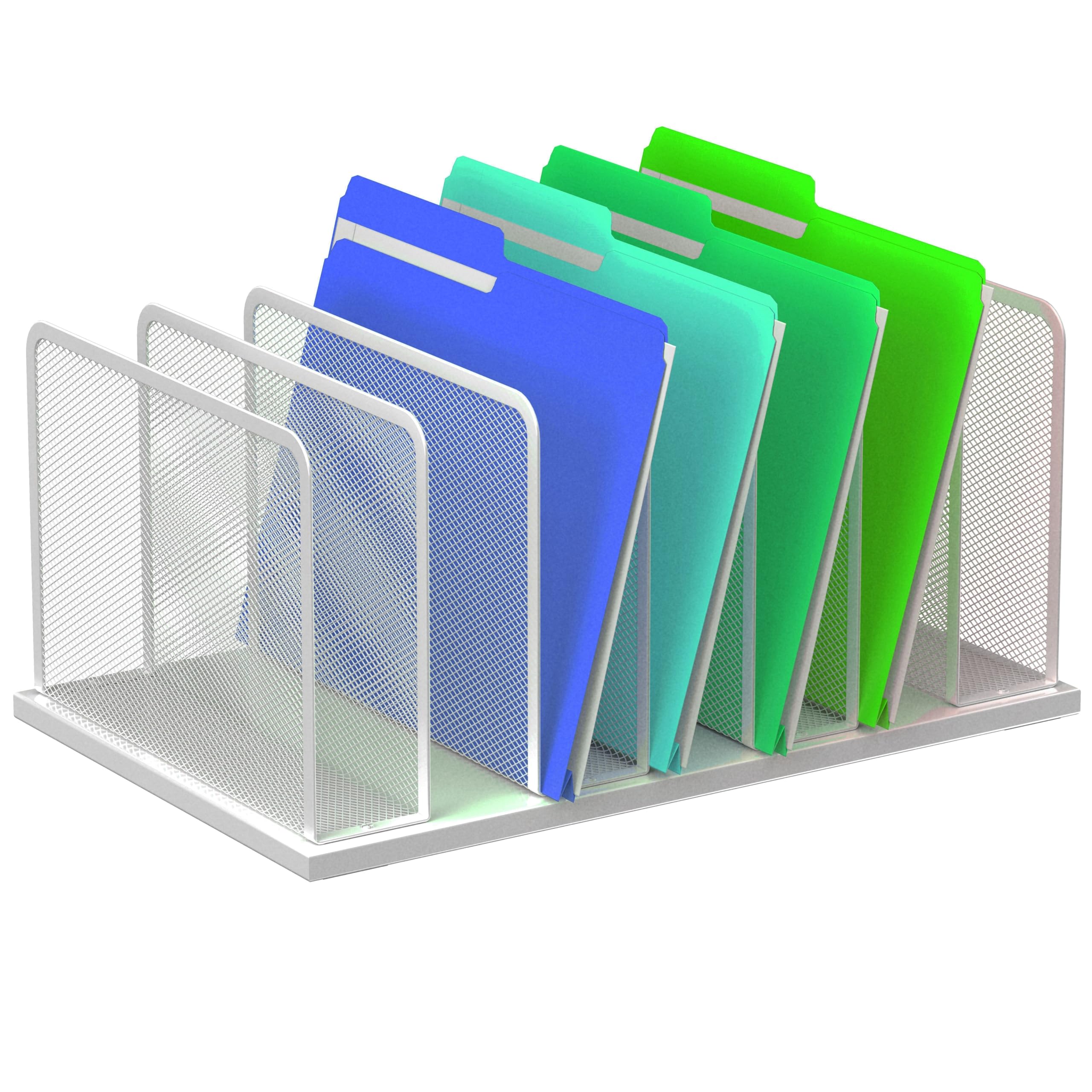 Kuntine.B Desk File Organizer Upright Mesh Desktop Organizer File Sorter Office Organization File Holder for Home, Office & Classroom (Silver, 1 Pack 7-Section)