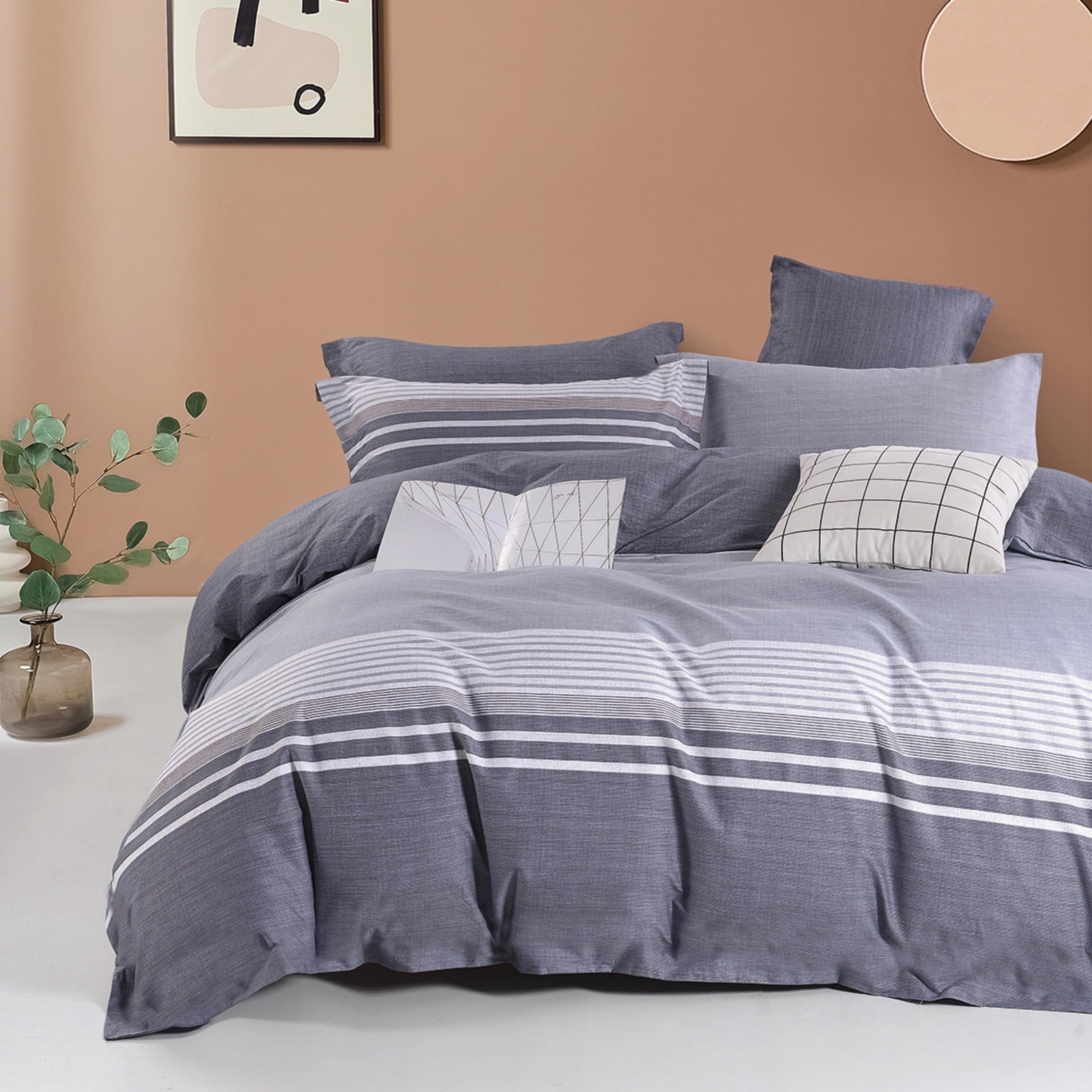 Parure De Lit 3 Pièces Fanny & Céline - Housse De Couette 240x220cm + 2 Taies 65x65cm - Percale 100% Coton 80 Fils - Fermeture Boutons - 2