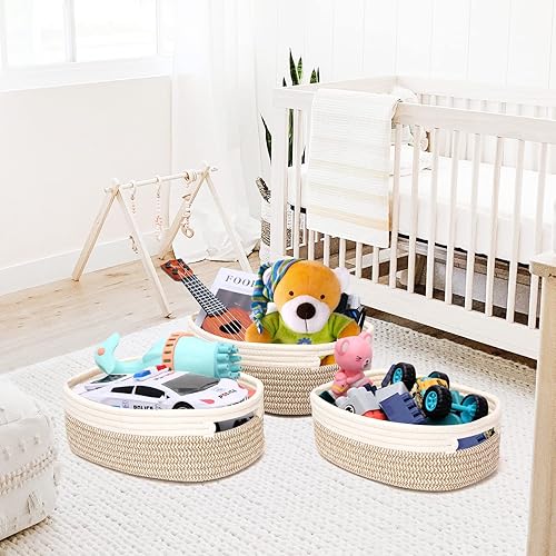 Miniatura 7 de Juego de 7 cestas tejidas de cuerda de algodón, canasta pequeña para guardería, mascotas, Montessori, cajas de juguetes para perros y gatos, cubos