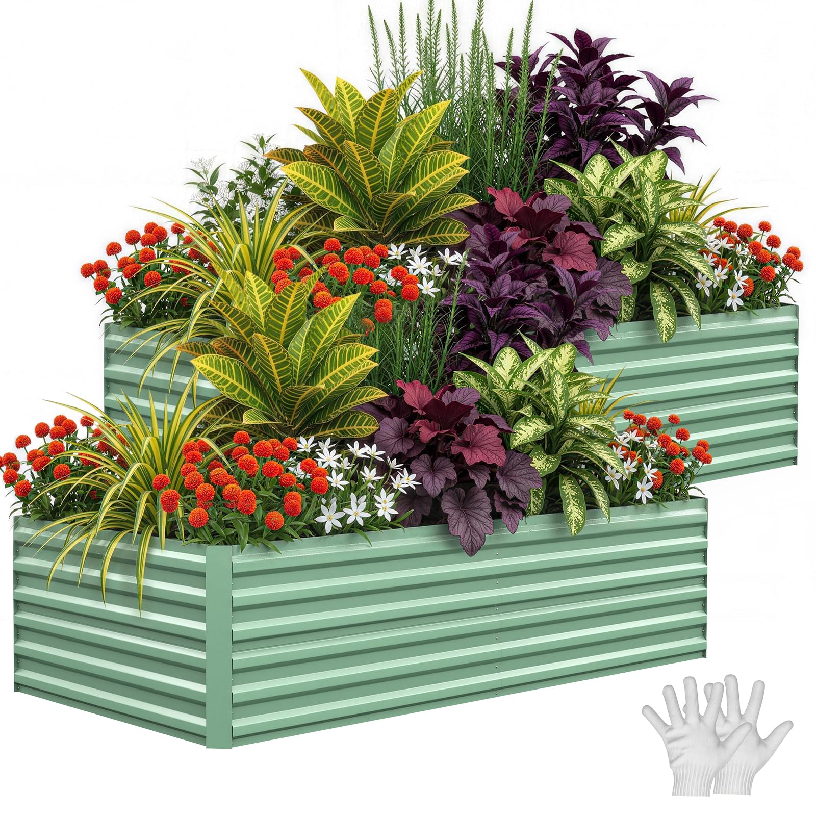 Garvee 2PCS 8x4x2ft Galvanized Raised Garden Bed, Outdoor Planter Box
