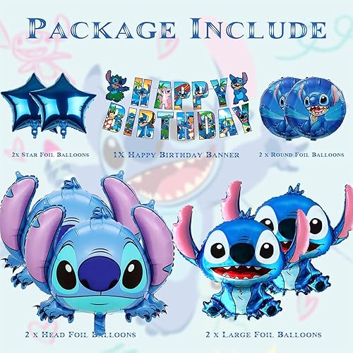 Miniatura 7 de Paquete de 9 globos de puntada grandes de 33.8 x 31.5 pulgadas, suministros para fiesta de cumpleaños, globos azules de puntada de aluminio de