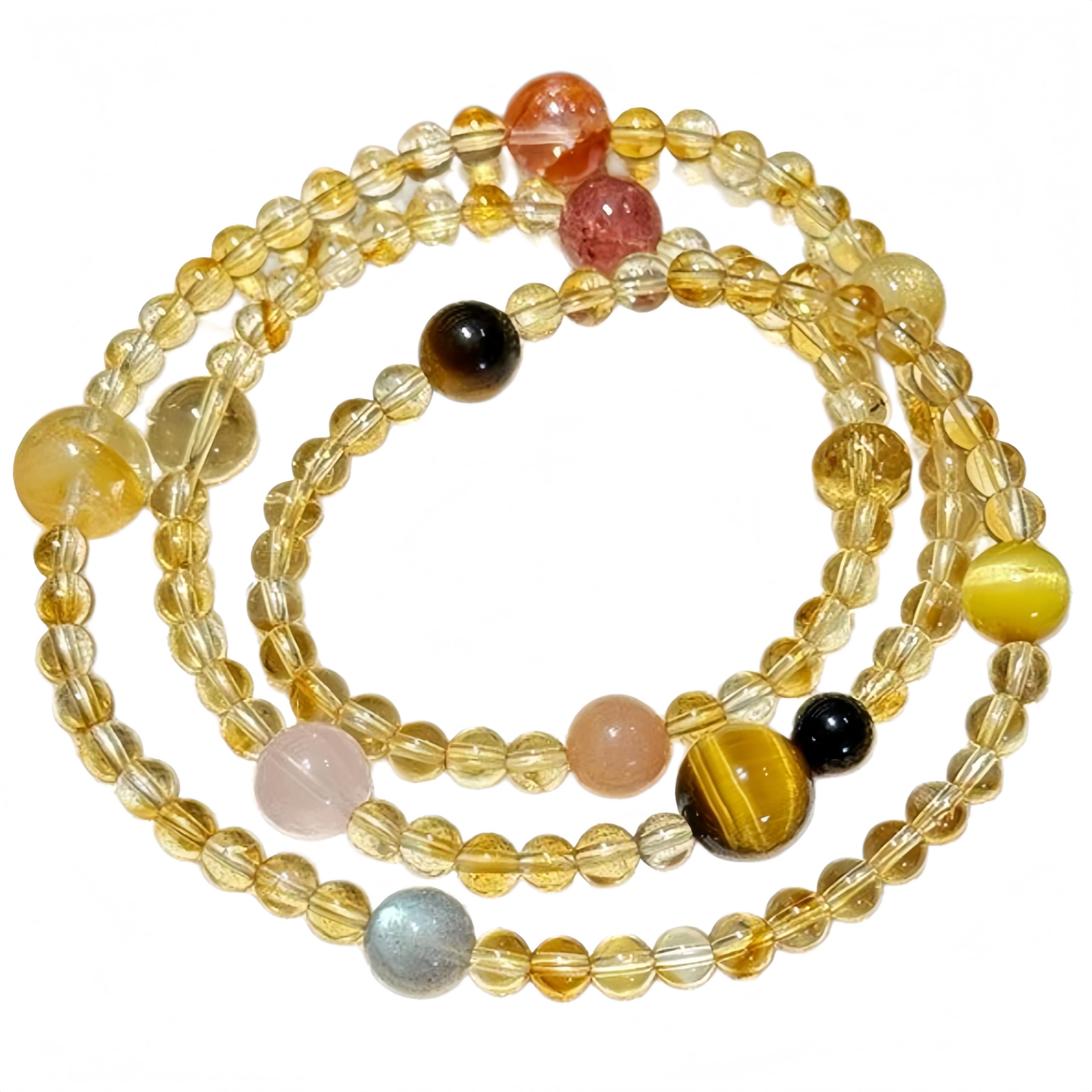 Braccialetto Elastico Perle Bracciale A Tre Fili In Citrino Naturale