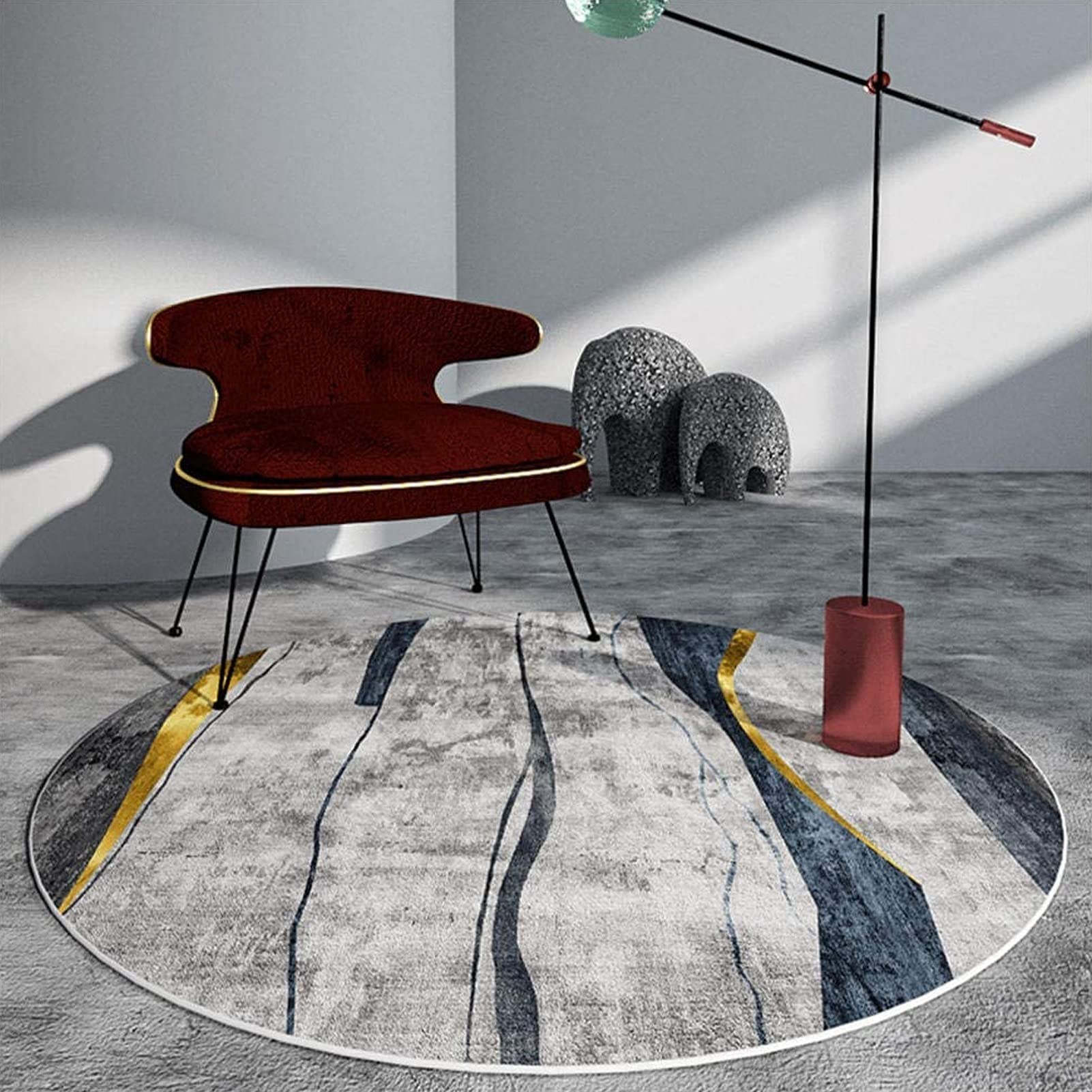 Tapis rond moderne 200cm salon DKSNAJ en poils courts pour table basse et grande chambre à coucher