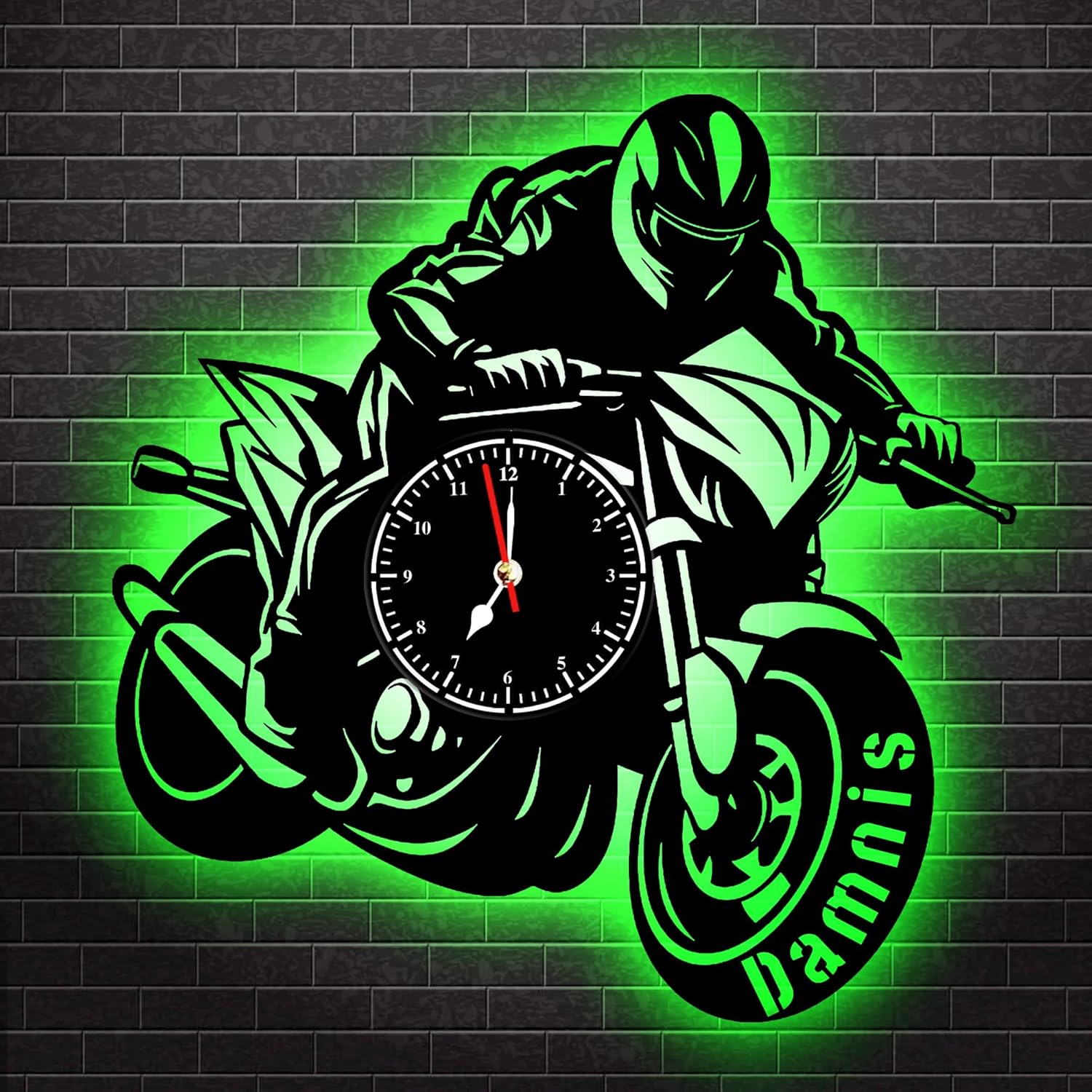 Personalized Metal Motorcycle Wall Clock LED Light Custom Motorbike Name Clock Motocross Rider Wall Clock Neon Sign Dirt Bike Metal Sign Christmas Birthday Clock Gift for Dad Husband,02