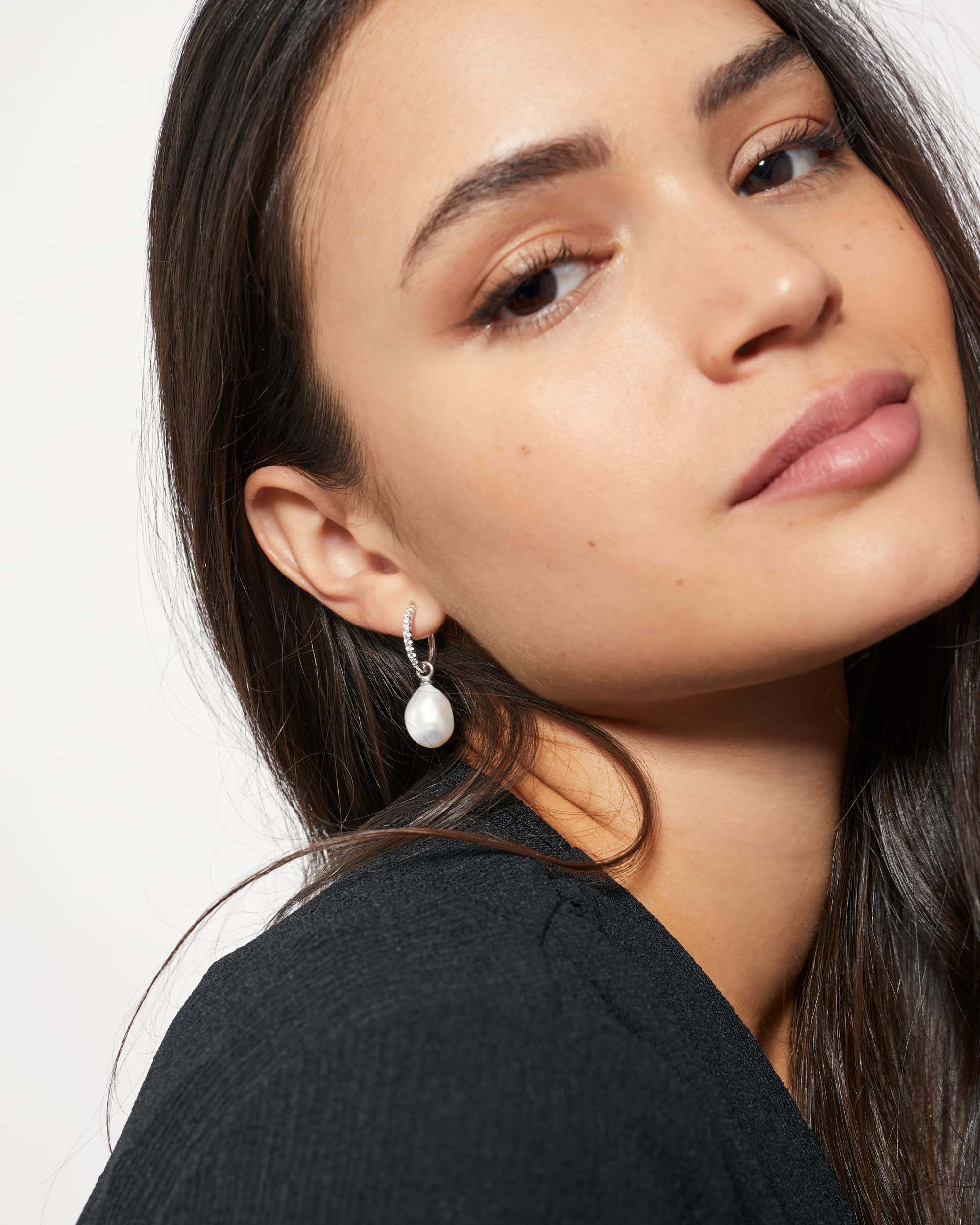Creolen für Damen, 16 mm, mit austauschbarem Süßwasser-Zuchtperlen-Charm und Zirkonia Secret & You – Vermeil-Gold oder 925er Sterlingsilber