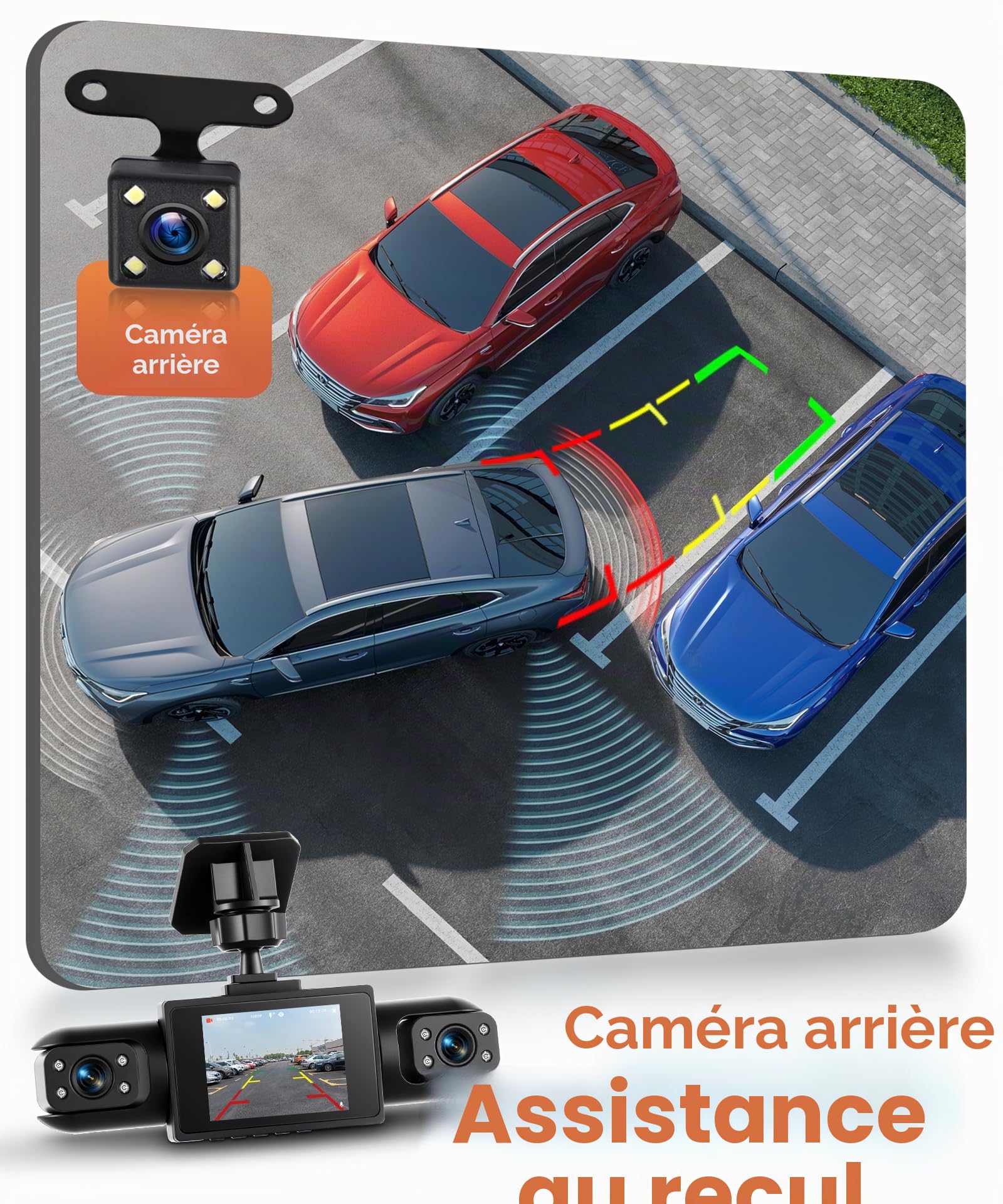 Rimoody 360° Dashcam Voiture 4 Canaux, 1080P Avant et Arrière Gauche Droite, 2" IPS Enregistreur de Voiture Vision Nocturne/Vidéo en Boucle/Moniteur de Stationnement 24H/Aide au Stationnement