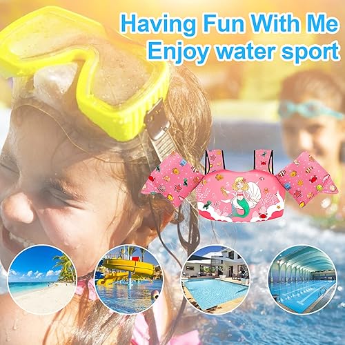 Miniatura 6 de Chriffer Chaleco salvavidas para niños de 22 a 66 libras, flotadores con arnés de hombro y alas de brazo para bebés de 2, 3, 4, 5, 6, 7 años