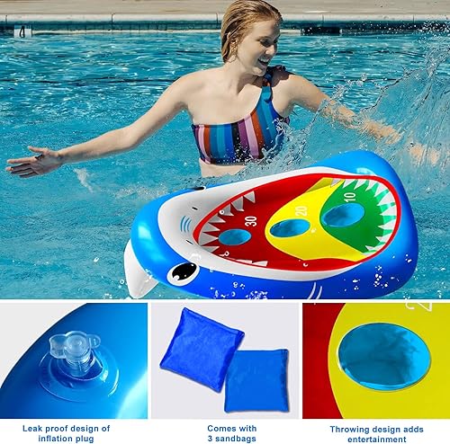 Miniatura 6 de Divertidos juguetes de piscina para niños, tablero inflable de tiburón, juego de agua flotante para adultos y familia, regalo fresco de fiesta de